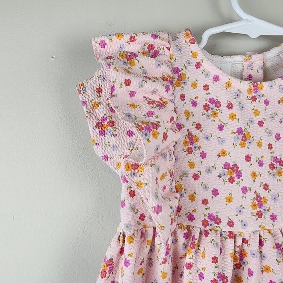 Zara Kids pink dress size 4-5 years Textured fabric flutter sleeves - Picture 2 of 10